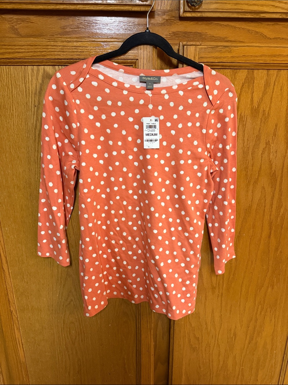 Style & Co. Coral Polka Dot 3/4 Sleeve Top
